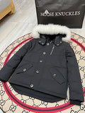 Moose Knuckles Men's Black Hooded Parka with White Fur-Style Trim