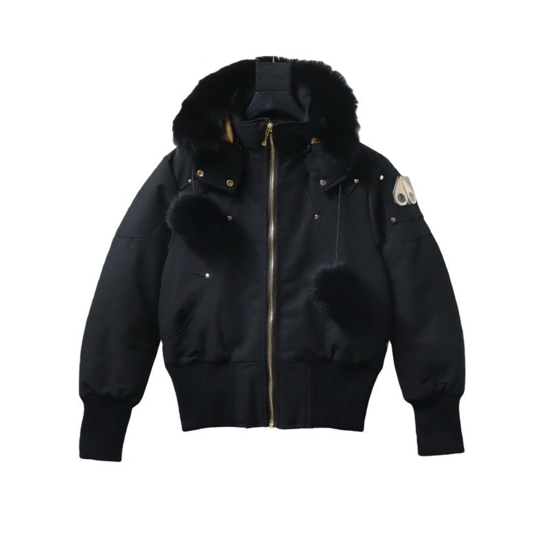 Moose Knuckles Gold Debbie Hooded Down Bomber Jacket - Black