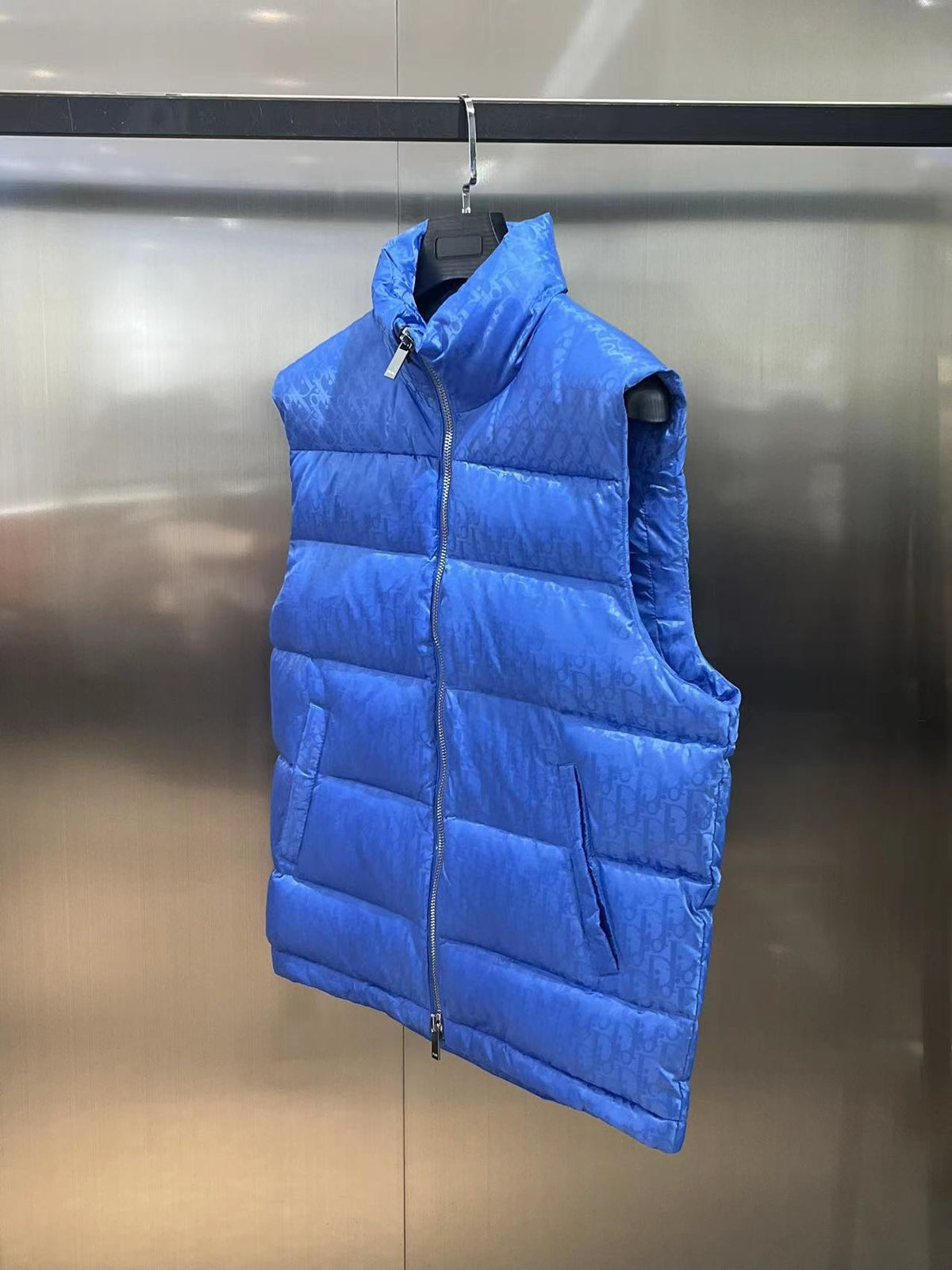 Dior Blue Monogram Stand-Collar Puffer Vest