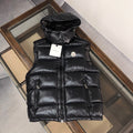 Moncler Glossy Black Puffer Vest with Detachable Hood