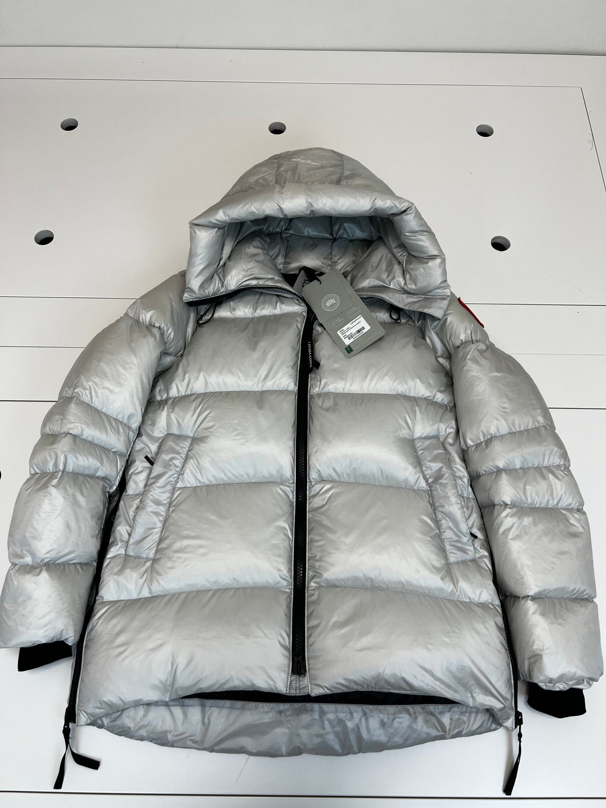 Canada Goose Women's Metallic Silver Hooded Puffer Jacket