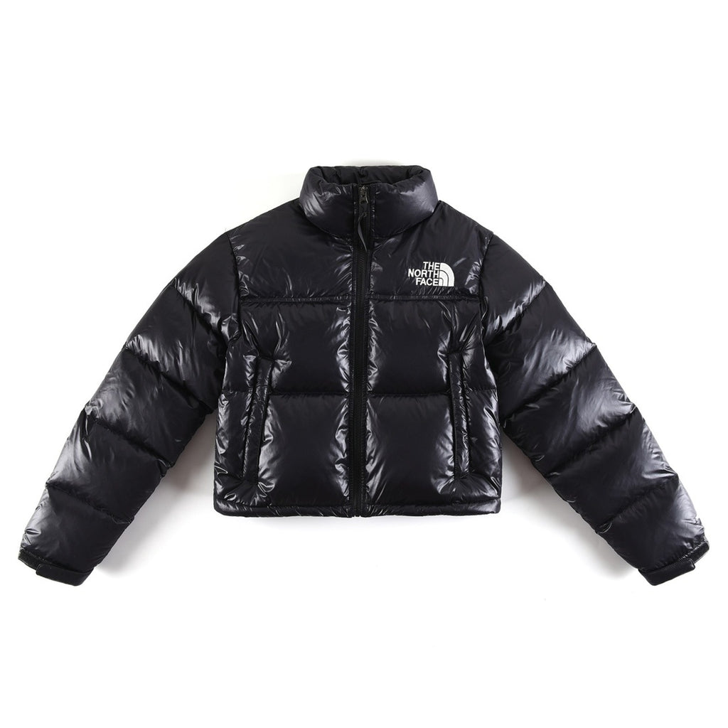 The North Face Glossy Black Cropped Puffer Jacket