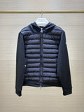 Moncler Black Quilted-Front Hooded Jacket with Sweater Sleeves