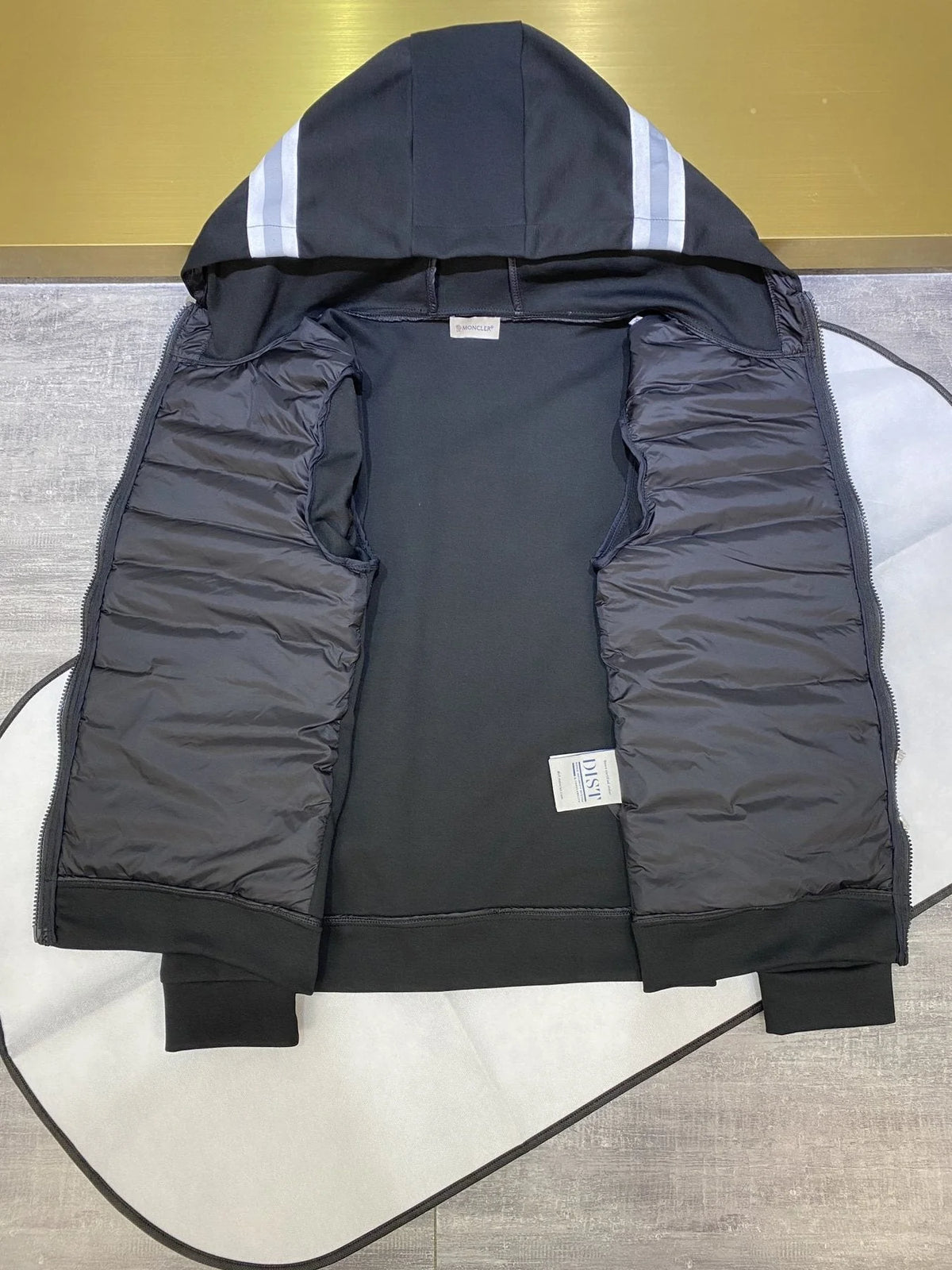 Moncler Black Quilted-Front Hooded Jacket with Sweater Sleeves