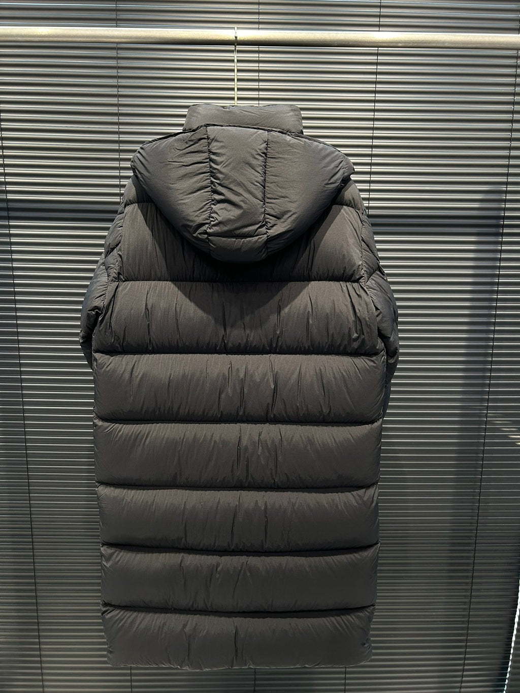 Moncler Maya Long Matte Black Hooded Puffer Coat