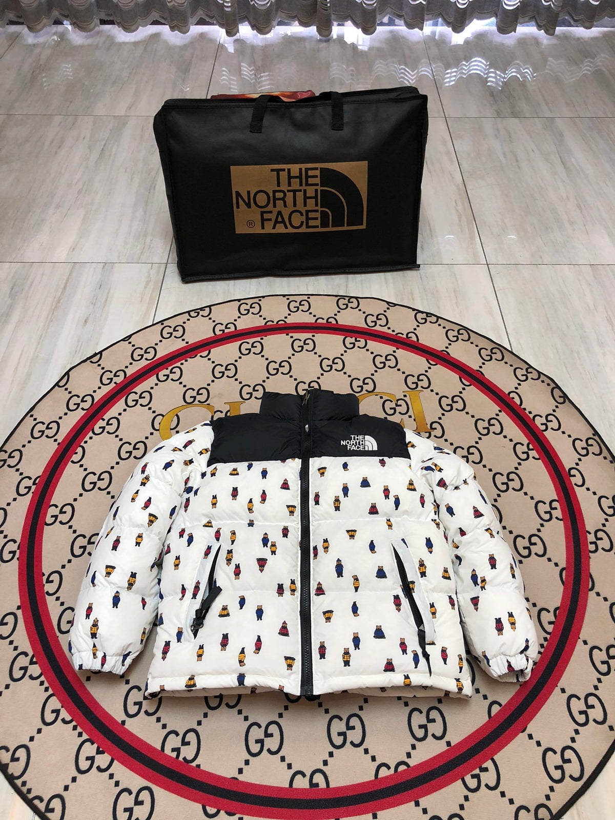 The North Face 1996 Kids' White Bear-Print Puffer Jacket