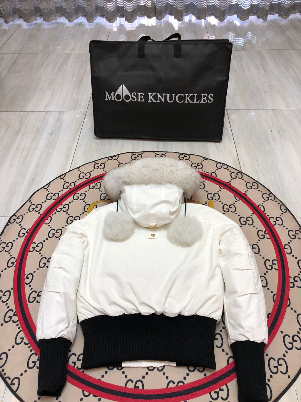 Moose Knuckles Women's Hooded Bomber Jacket in White