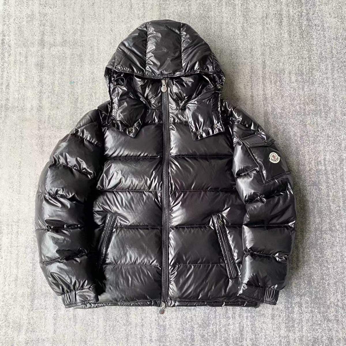 Moncler Maya Glossy Black Hooded Puffer Jacket