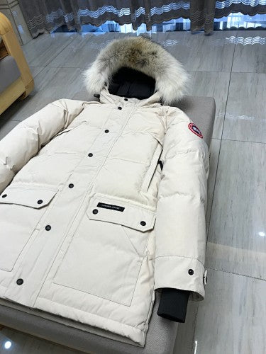 Canada Goose Long Hooded Puffer Coat - Cream