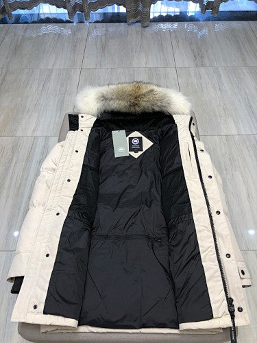 Canada Goose Long Hooded Puffer Coat - Cream